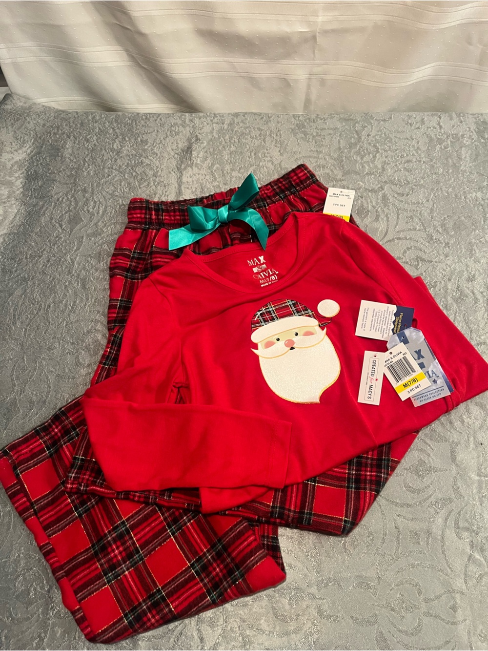 NWT Kids Max & Olivia Red Santa Plaid Pajama Set